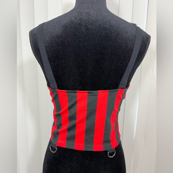 KILLSTAR x AVRIL LAVIGNE Setlist Zip Up Crop Top Tank Vest Striped Black Red L - Picture 7 of 16
